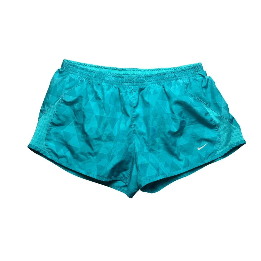 Nike Running‎ Shorts Womens L Teal Blue Geometric Pattern Athletic Gym Fit